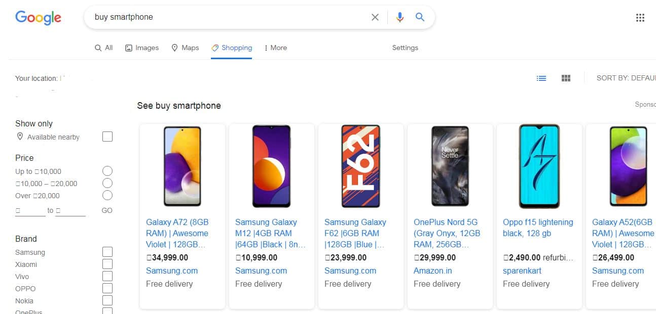 Google shopping tab