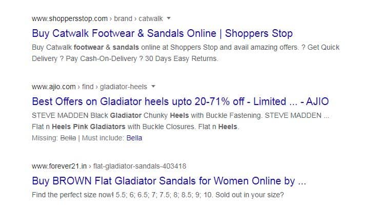 search results of gladiator sandals