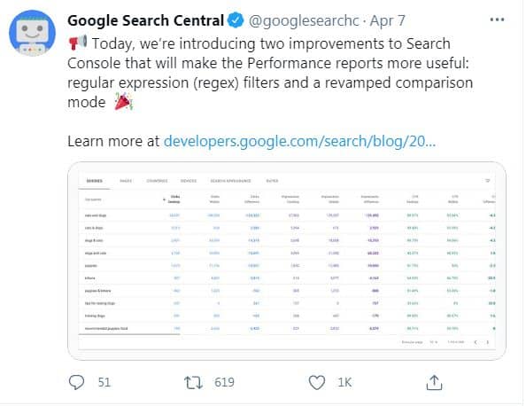 Google announced on twitter launching regex